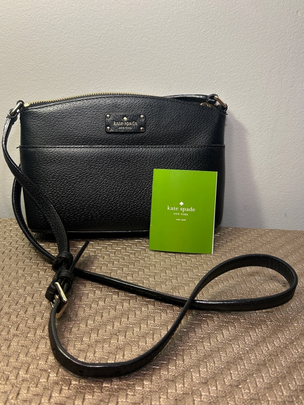kate spade Black Pebbled Leather Crossbody with Gold Hardware